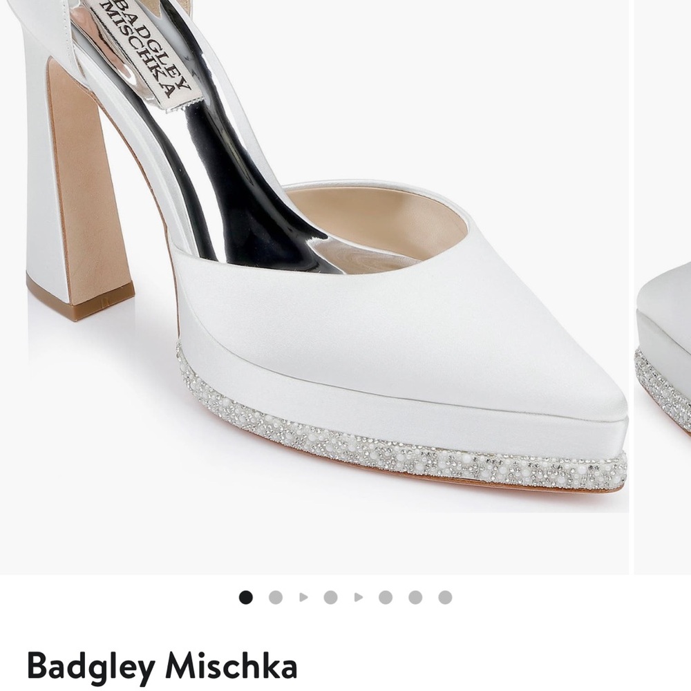 Badgley Mischka White Heels with Glitter Trim